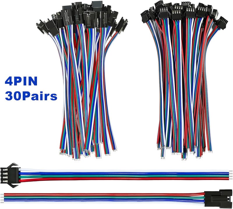VISDOLL 30 Pairs JST SM 4 Pin Connectors Female/Male 20AWG Wire 15cm Cable LED Strip Connector for LED Strip RGB 5050 3528 WS2801 APA02 WS2813 WS2815 WS2801 - Image 2